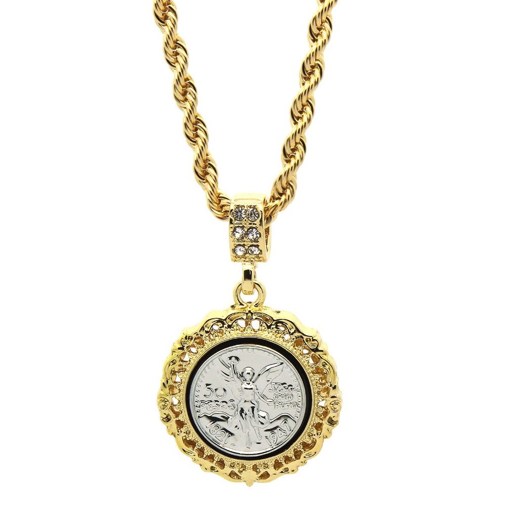 14k Gold Peso 24" Rope Chain + Pendant - Picture 2 of 5